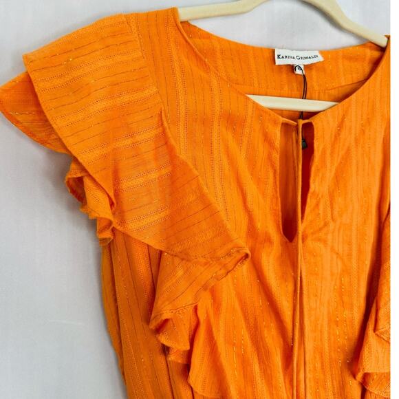 Karina Grimaldi Raffa Metallic Mini Dress – Orange – Size XS - Picture 3 of 7
